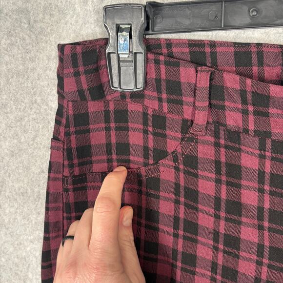 LYZ BAND Pants Womens Large Burgundy Plaid Pull On Academia Twee Skater Career - Picture 5 of 11
